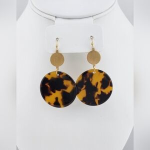 Tortoise Shell Gold Tone Disc Dangle Earrings NWOT
